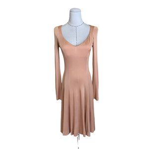 Vintage 70s James Reva Peach Nude Dress Poly Jersey Slinky Sexy Fitted Halston